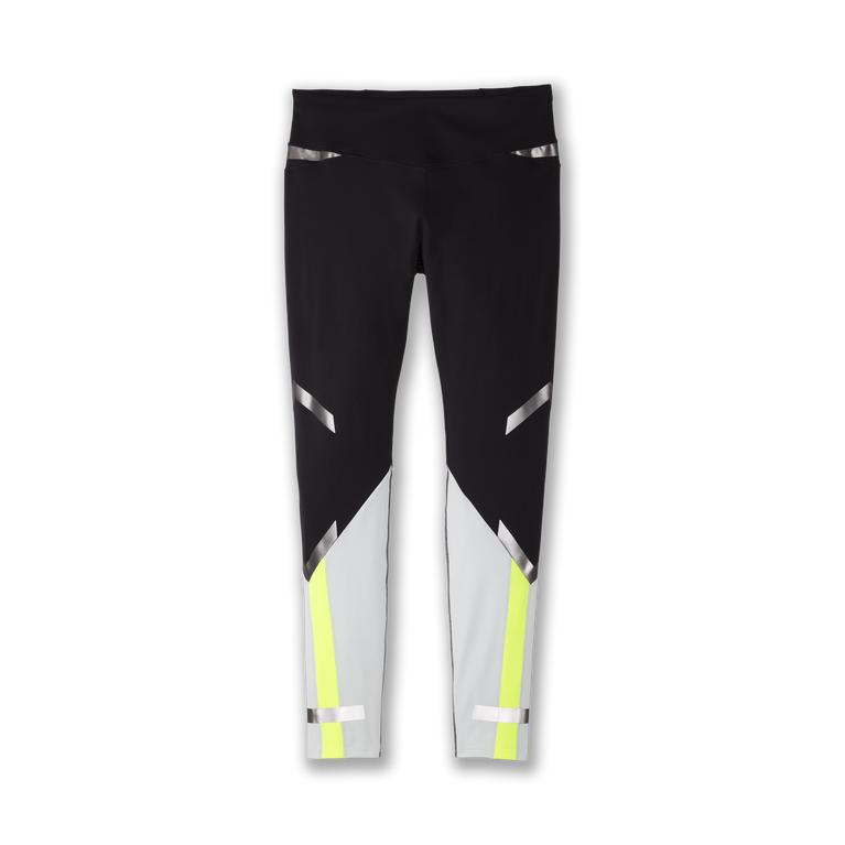 Brooks Women's CARBONITE TIGHT Running Leggings - Black/Icy Grey/Nightlife/Green Yellow - Canada (ZU